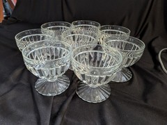 VTG 8PCS Stemmed Dessert Glasses 3 1/4″ ribbed bowl, wafer, textured foot