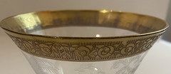Vtg Champagne Glass W/Gold Trim on Rim & Outline of Base & Lace/Plant Etch Lt 2