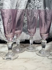 RARE 4~ Rogaska Crystal Pink Champaign Flutes ~ Signed (P2942)