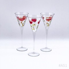 3x Art Nouveau Laura Ashley Champagne Glasses Stemware Floral Design, Enameled