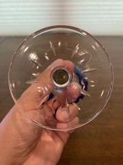 STUNNING VTG Cobalt Blue Cut To Clear PINWHEEL Smooth Stem Wine Glass 8″H