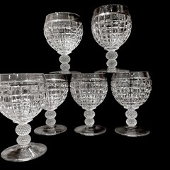 Set 6 Heisey Victorian Clear 5 Crystal Water Goblets 5 3/8” & 1 Claret wine