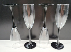 (4) Luminarc Domino Signature Black Fluted Champagne Set Elegant Cristal France
