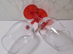 Set Of 2 Ribbon Stem/Red Swirl Wine Glasses