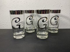 Set Of 4 Vintage Mid Century Monogram G Silver Rim Tumblers Dorothy Thorpe