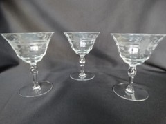 Clear Grey Cut Horizontal & Floral Design 7oz Low Sherbet Unknown Maker UNK1585