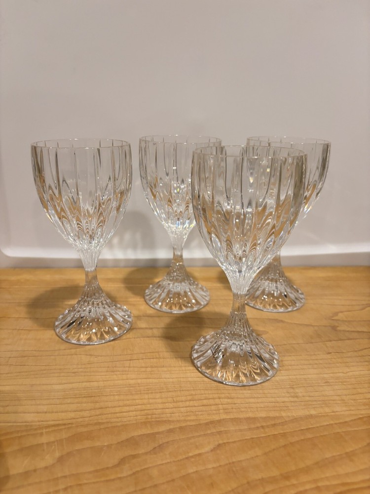 Vtg Set 4 Mikasa Park Lane 6 3/8″ Wine Water Full Lead Crystal Glasses W Germany
