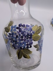 Vintage Hand painted Glass Tumble Up Hydrangea Design 2 Piece