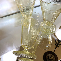 Vintage Anchor Hocking Princess Topaz Yellow Footed Tumbler Glass Set 3 #70