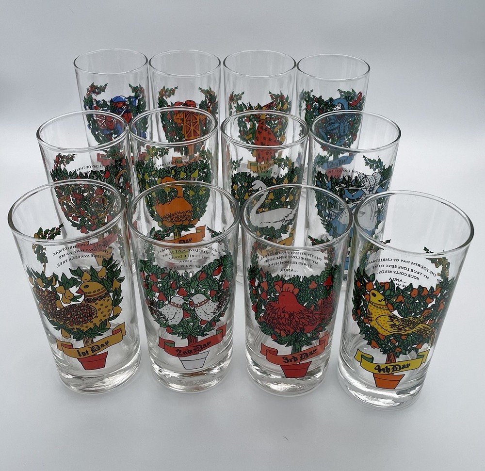 Indiana American Glass #2350 Twelve Days of Christmas Glasses 12 oz COMPLETE SET