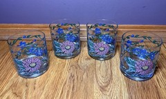 International Tableworks Terrace Blossoms (4) Double Old Fashioned Glasses EUC