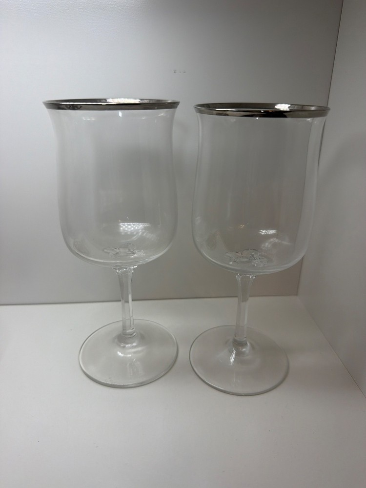2 Lenox Desire Platinum Trim Water Goblet 7 1/8″ Clear Glass Hand Blown USA Made
