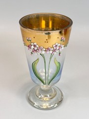 Art Nouveau Antique Viennese Bohemia Glass Wine Goblet Cup Gild Enamel Flowers