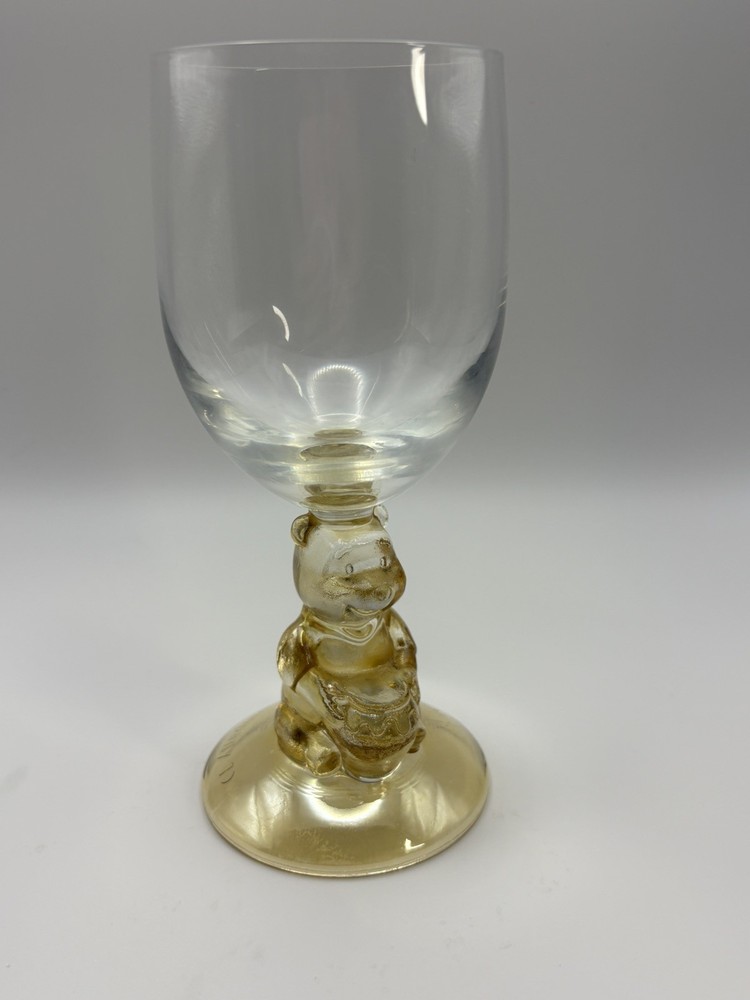 Vintage Walt Disney Company Winnie the Pooh Amber Stem Wine Glass Goblet 6.25”