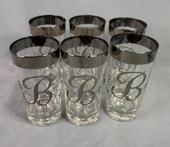 Platinum Rim Highball Glasses Monogram B Glastonbury-Lotus, Dorothy Thorpe Style