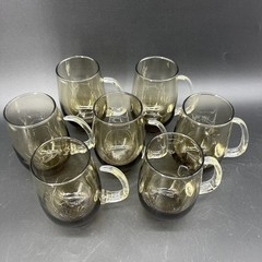 8pc Libbey Tempo Brown Tankards Smoke Handled Glasses Barware Gray Pitcher