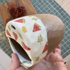 Handmade Ceramic Travel Mug | Hand-Painted Watermelon Design, Reusable To-Go Cup