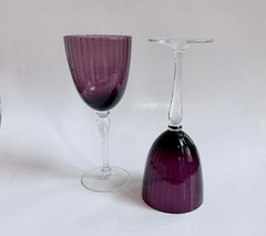 2 Glass Purple Amethyst Stemmed Goblets