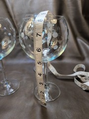 Large 8in MCM Graphic Etched Crystal Balloon Wine Glasses Set of 4