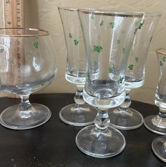 12 Lot Vintage Shamrock Motifs Glasses with Gold Trim, Barware