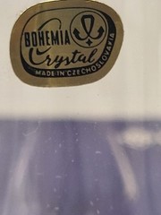NIB 6 Bohemian Crystal Diamond Ball Stem Champagne Flutes Vintage Czechoslavakia