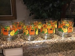 8-Vtg 70s Retro Nancy Lynn Tumbler Juice Glass Drinking Smiling Fruit Fall MINT