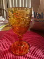 Vintage Kemple Wheaton Amber Lace & Dewdrop Set of 2 Glasses/Goblets~6 in Tall