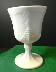 1 Goblet –Indiana Colony Harvest Milk Glass Water Goblet 5-1/4″ Grapes Leaves