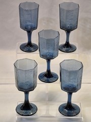 Libbey Facets Dusky Cobalt Blue Wine Glasses 6oz 6.25″ Set of 4 + Free Spare