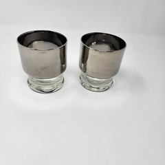 Set of 2 mirrored silver fade low ball glasses MCM barware unsigned