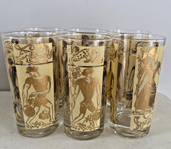 6 MCM Retro Gay Fad Harvesters Gold 12 oz. High Ball Bar Tumblers Glasses