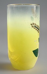 VTG 4 Hand Painted Floral Yellow Blendo Tumbler Glasses Gold Rim -BEAUTIFUL!