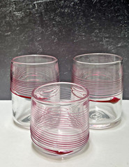 3 Vtg Thames Street Glass House Art Glass Cocktail Tumblers 1986 Applied Rings