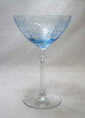 Vintage 1930s Fostoria Crystal JUNE AZURE Blue Champagne Tall Sherbet Glass