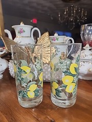 6 ROYAL NORFOLK Lemon Highball 6″ Glass Sunny Yellow Lemons and Green Leaves