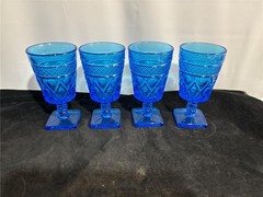 4 Imperial Cape Cop Imperial Blue Water Goblets Stems 6 1/4″ 11 oz