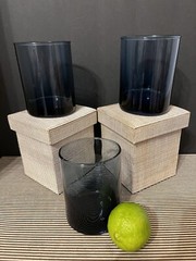 Vintage Cobalt Dark Blue Smoked Short Tumblers Set Of 3