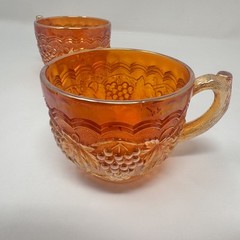 Vintage Indiana Glass Harvest Grape Marigold Carnival Punch Cups Set of 4 Amber