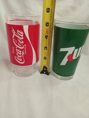 Vintage 7-Up & Coca Cola Drinking Glasses, Coke The Uncola MCM RETRO