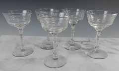 Set of 5 Pcs Pcs Libbey Rock Sharpe Etched Glass Arctic Rose Champage Glasses 6″