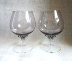 Pr MCM Vtg Brandy Snifter Cocktail GLASS SMOKE Black Glass Sasaki Coronation