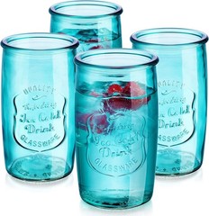 Retro Vintage Blue Highball Glasses Set – 20oz Artisanal Glassware for Cocktails