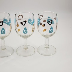 4 Federal Atomic Boomerang Cocktail Wine Stemed Drinking Glasses Turquoise Gold
