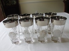 Set of 8 Dorothy Thorpe SILVER BAND Monogram «L» Highball Glass Tumblers 5 5/8″