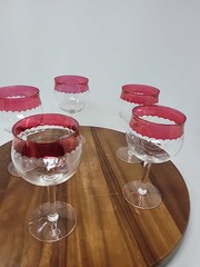 Set of 5 Crystal Ruby Red crystal Cut To Clear Dot Ruby Flash Wine Goblets 6.75″