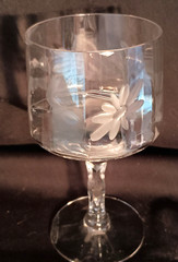 Tiffin Clear Panel Optic (4) Grey Cut Floral Wine Glass w/ Cut Facet Stem