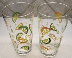 SET OF 2 Highball Tall Juice Glasses LEMONS LIME ORANGE HAND PAINTED 18 fl oz
