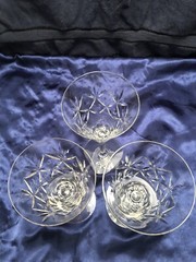 Set Of 3 Cut Crystalware Water/Wine Glasses-Lotus Starburst Design-In XLNT Cond