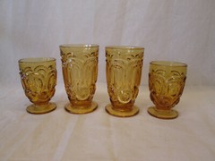 LOT 4 Amber Moon and Stars Glass Fenton LG WRIGHT Tumblers 5 3/8″ & 4 1/4″ tall