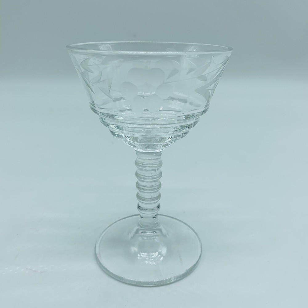 Vintage Etched Glass Cocktail Glass 4 3/8” Tall